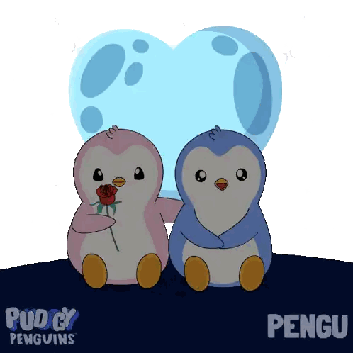 Two Penguins With Heart Background