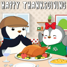 Two Penguins With Turkey And Mashed Potatoes GIF