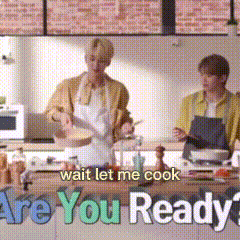 Two People Cooking In A Kitchen With The Words " Wait Let Me Cook Are You Ready " On The Bottom GIF