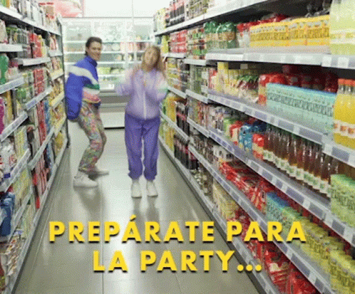 Two People Dancing in Grocery Store
