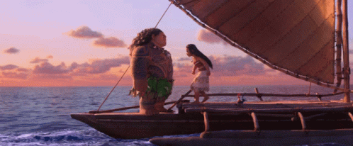 Two People On Boat Looking At Each Other GIF