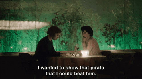 Two People Show Pirate I Could Beat Him GIF
