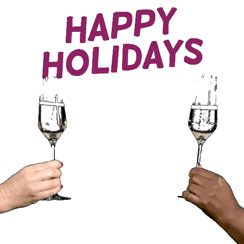 Two People Toasting Champagne Happy Holidays