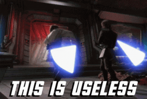 Two People with Lightsabers Useless