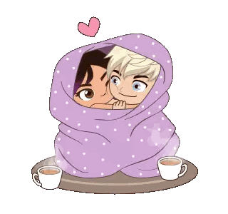 Two People Wrapped in Purple Blanket