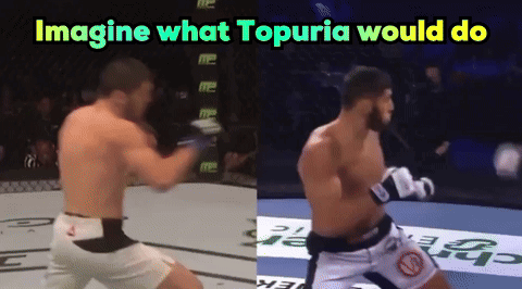 Two Pictures Of A Fighter With The Caption Imagine What Topuria Would Do GIF