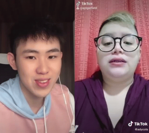 Two Pictures Of A Man And A Woman With Tiktok On The Bottom GIF