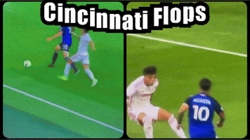 Two Pictures Of Soccer Players With The Words Cincinnati Flops At The Top GIF