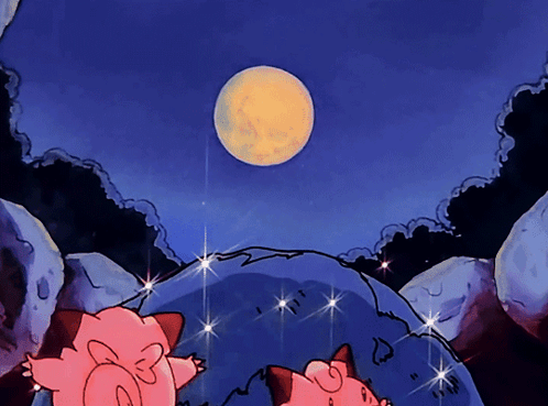 Two Pigs Looking Up at Full Moon