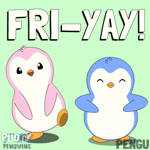 Two Pink and Blue Penguins Friday Yay