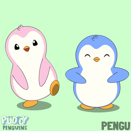 Two Pink and Blue Penguins Puddy Penguins
