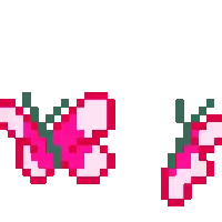 two pink butterflies are flying in a pixel art style .