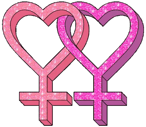 Two Pink Female Symbols Connected by Hearts