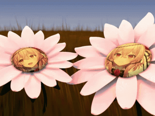 Two Pink Flowers With A Picture Of A Girl In The Center GIF