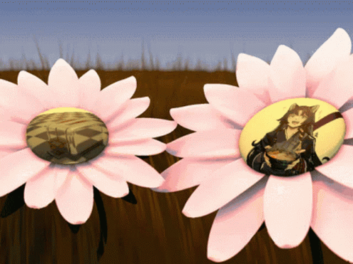 Two Pink Flowers With A Picture Of A Girl On The Center GIF
