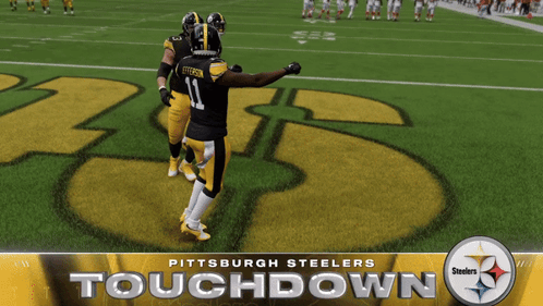 Two Pittsburgh Steelers Players Standing On Field GIF