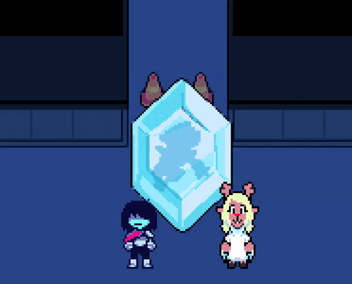 Two Pixel Characters With Large Diamond GIF
