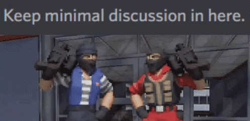 Two Pixelated Soldiers Standing Next To Each Other With The Words Keep Minimal Discussion In Here GIF