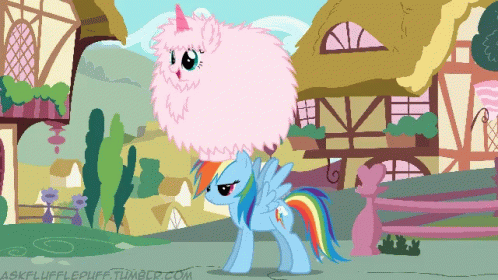 Two Playful Pink Fluffy Unicorns Dancing On Rainbows GIF