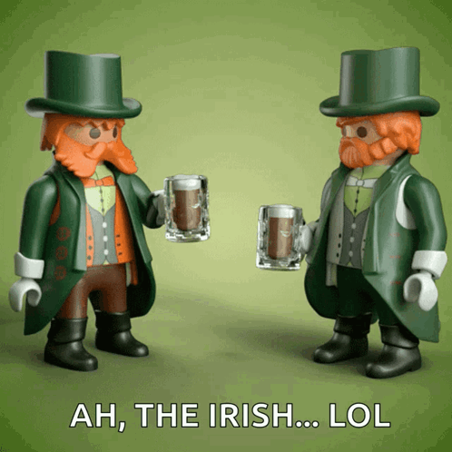 Two Playmobil Leprechauns Toasting With Beer Mugs Ah The Irish Lol