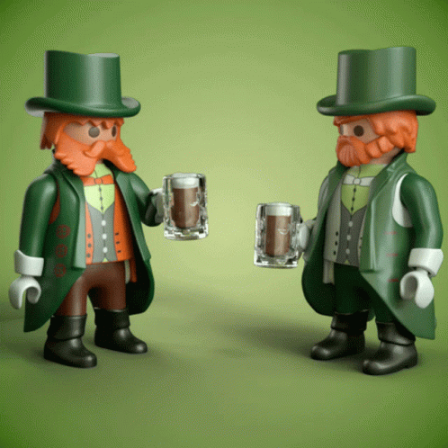 Two Playmobil Leprechauns Toasting With Beer Mugs