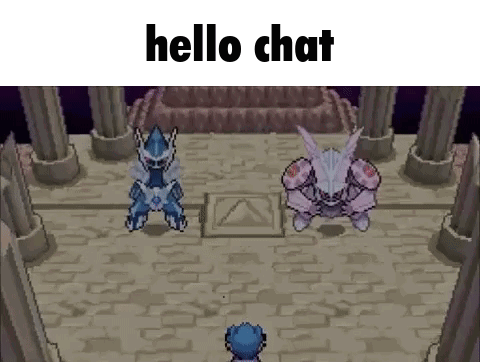 Two Pokemon Are Standing Next To Each Other On A Brick Floor In A Room . GIF