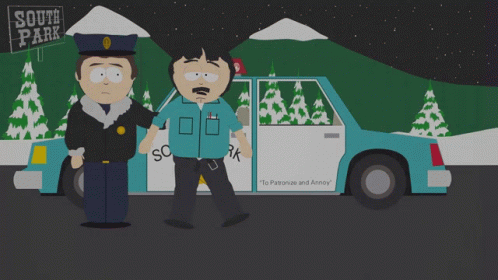 Two Police Officers in Front of South Park Car