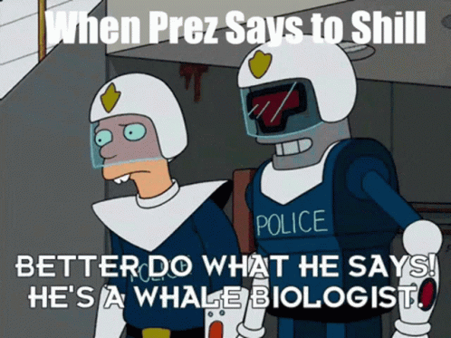Two Police Officers Standing Next To Each Other With The Caption When Prez Says To Shill GIF