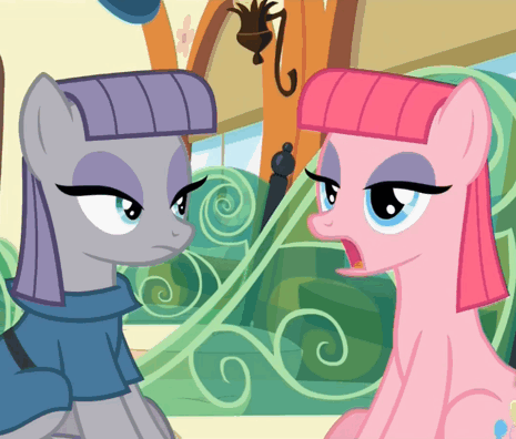 Two Ponies Are Looking At Each Other In A Cartoon Scene GIF
