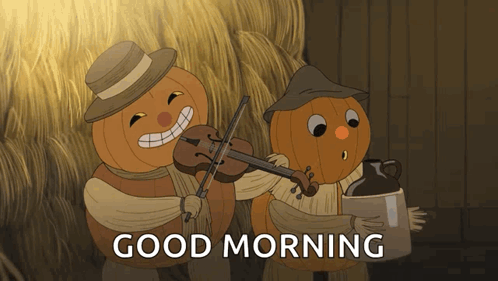 Two Pumpkins Playing Violins Saying Good Morning GIF