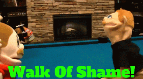 Two Puppet Characters Walk of Shame