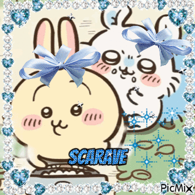 Two Rabbits with Blue Bows Scaraine