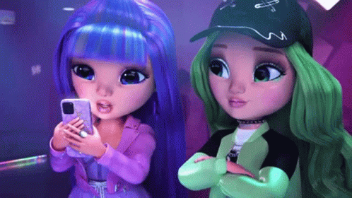 Two Rainbow High Dolls Looking at Phone