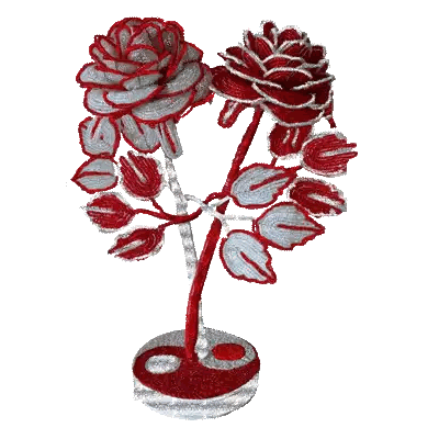 Two Red and White Roses on Red Base