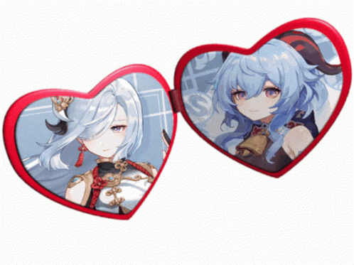 Two Red Heart Mirrors With Anime Girls