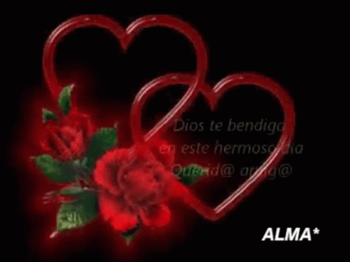 Two Red Hearts And Roses With Spanish Message GIF