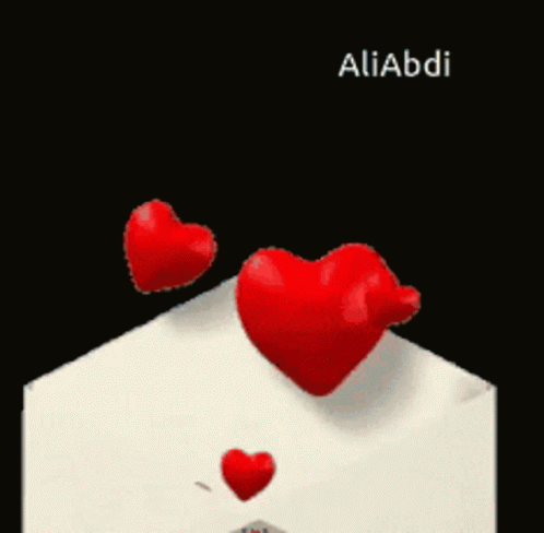 Two Red Hearts Coming Out Of An Envelope With The Name Aliabdi GIF