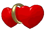 Two Red Hearts Connected by Gold Ring