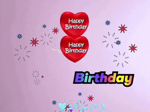 Two Red Hearts Saying Happy Birthday GIF