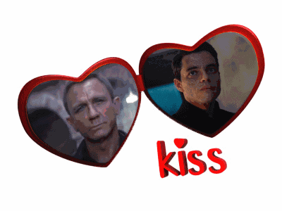 Two Red Hearts With A Picture Of A Man And The Word Kiss Below Them GIF