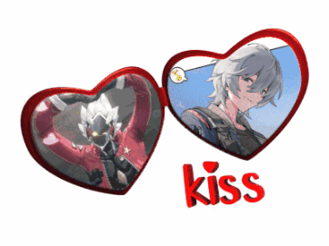 Two Red Hearts with Boy and Kiss