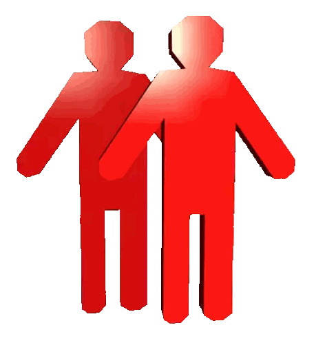Two Red Stick Figures Standing Side by Side