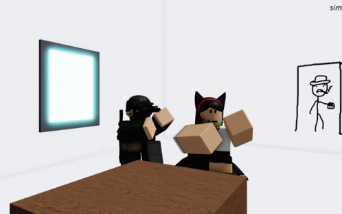 Roblox Characters In Room With Smoking Man Drawing GIF