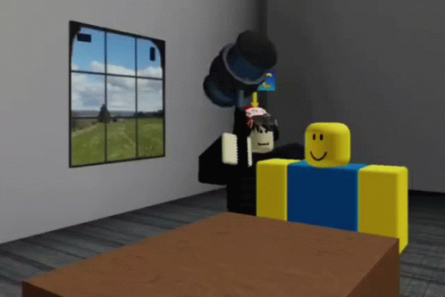 Two Roblox Characters Are Standing In Front Of A Window GIF