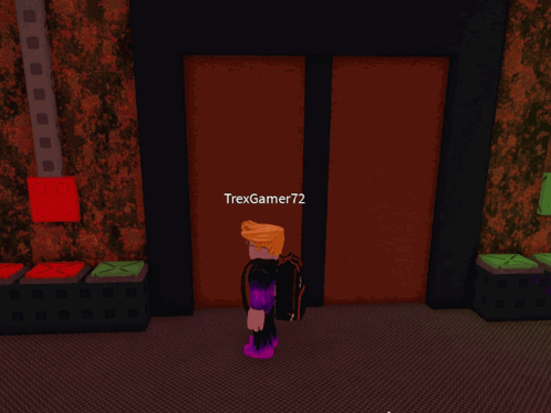 Two Roblox Characters Are Standing Next To Each Other And One Has The Name Trexgamer72 On His Back GIF