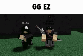 Two Roblox Characters Are Standing Next To Each Other With The Words Gg Ez On Top GIF