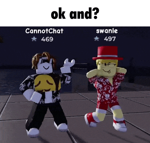 Two Roblox Characters Dancing Ok and Swanle 497