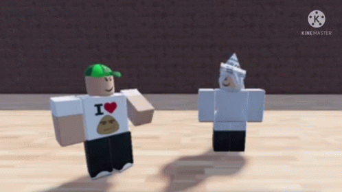 Two Roblox Characters Standing Next To Each Other On A Wooden Floor GIF