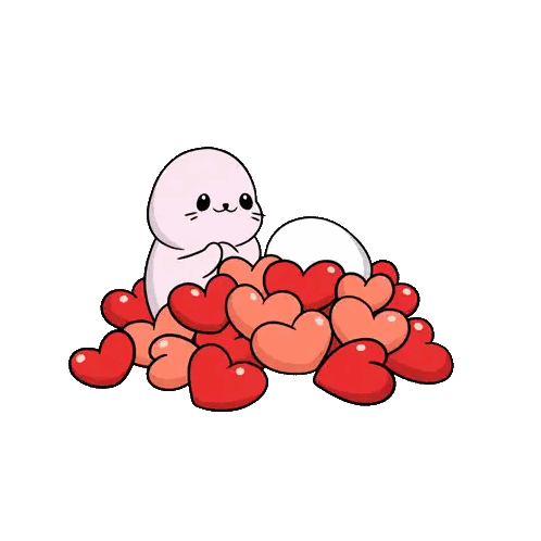 Two Seals Holding Hearts