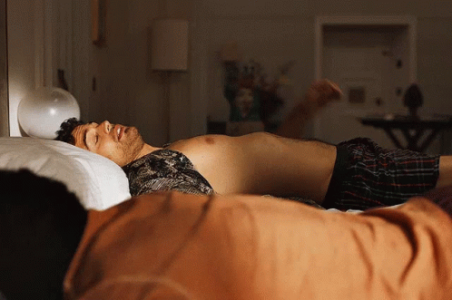 Two Shirtless Men Lying on Bed